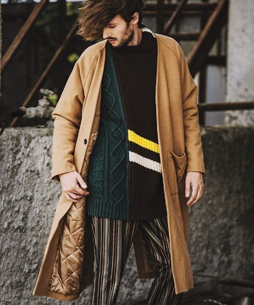 NO ID.（ノーアイディ）の「mj8204- BIGﾉｰｶﾗｰ中綿1B-JKT コート（ノーカラーコート・メンズ・ブラック/ベージュ/ネイビー/レオパード・ONE SIZE）」の3枚目の写真