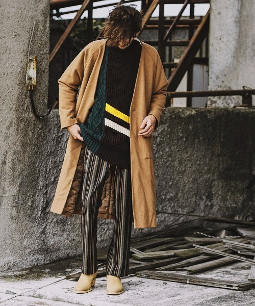 NO ID.（ノーアイディ）の「mj8204- BIGﾉｰｶﾗｰ中綿1B-JKT コート（ノーカラーコート・メンズ・ブラック/ベージュ/ネイビー/レオパード・ONE SIZE）」の11枚目の写真