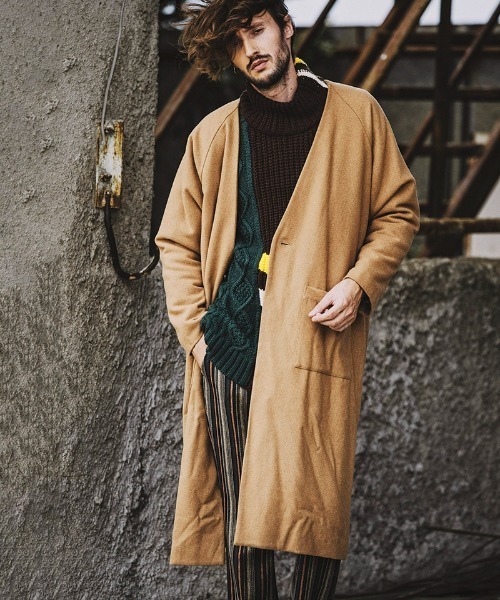 NO ID.（ノーアイディ）の「mj8204- BIGﾉｰｶﾗｰ中綿1B-JKT コート（ノーカラーコート・メンズ・ブラック/ベージュ/ネイビー/レオパード・ONE SIZE）」の8枚目の写真