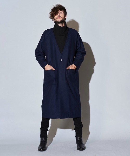 NO ID.（ノーアイディ）の「mj8204- BIGﾉｰｶﾗｰ中綿1B-JKT コート（ノーカラーコート・メンズ・ブラック/ベージュ/ネイビー/レオパード・ONE SIZE）」の20枚目の写真