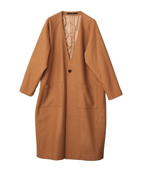 NO ID.（ノーアイディ）の「mj8204- BIGﾉｰｶﾗｰ中綿1B-JKT コート（ノーカラーコート・メンズ・ブラック/ベージュ/ネイビー/レオパード・ONE SIZE）」の7枚目の写真