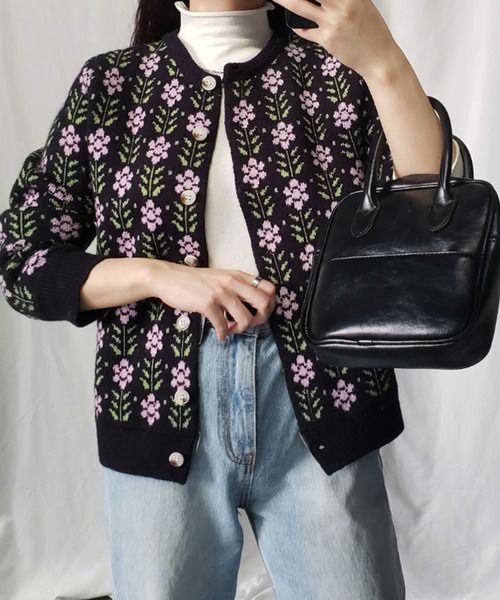 me+em select（ミームセレクト）の「花柄ジャガードニットカーディガン（カーディガン/ボレロ・レディース・ブラック/ベージュ/ブラウン・FREE）」の14枚目の写真