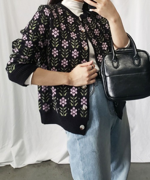 me+em select（ミームセレクト）の「花柄ジャガードニットカーディガン（カーディガン/ボレロ・レディース・ブラック/ベージュ/ブラウン・FREE）」の19枚目の写真