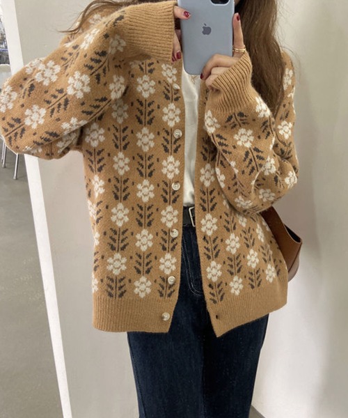 me+em select（ミームセレクト）の「花柄ジャガードニットカーディガン（カーディガン/ボレロ・レディース・ブラック/ベージュ/ブラウン・FREE）」の16枚目の写真