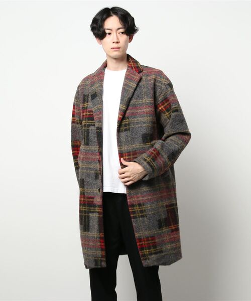 CUSTOM CULTURE（カスタムカルチャー）の「【CUSTOM CULTURE】 チェックジャガード スライバーコート（チェスターコート・メンズ・ブルー系/レッド系1・2/3）」の2枚目の写真