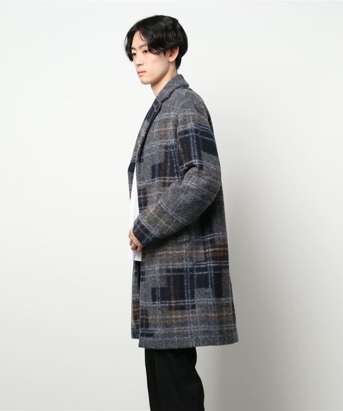 CUSTOM CULTURE（カスタムカルチャー）の「【CUSTOM CULTURE】 チェックジャガード スライバーコート（チェスターコート・メンズ・ブルー系/レッド系1・2/3）」の3枚目の写真