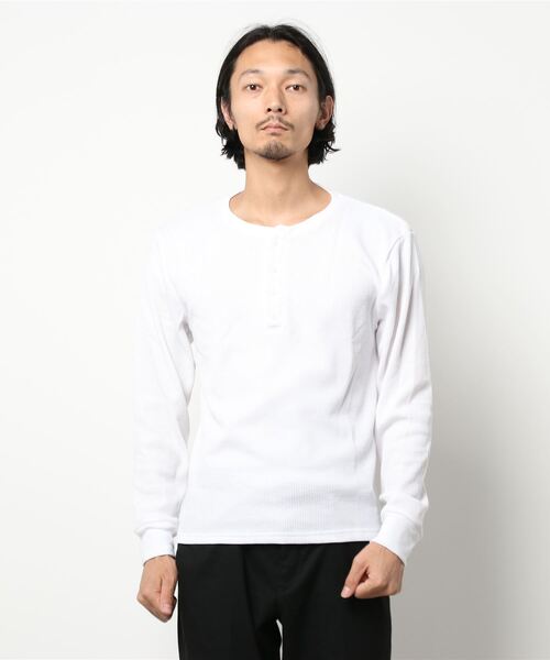 Bling Leads（ブリングリーズ）の「Bling leads/ワッフルヘンリーネックT（Tシャツ/カットソー・メンズ・ホワイト/ブラック/ベージュ/ネイビー/グレー/カーキ/ライトピンク・MEDIUM/X-LARGE/LARGE）」の10枚目の写真