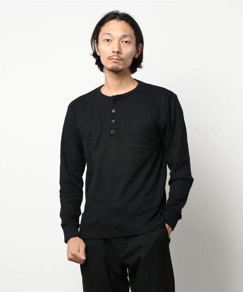 Bling Leads（ブリングリーズ）の「Bling leads/ワッフルヘンリーネックT（Tシャツ/カットソー・メンズ・ホワイト/ブラック/ベージュ/ネイビー/グレー/カーキ/ライトピンク・MEDIUM/X-LARGE/LARGE）」の11枚目の写真