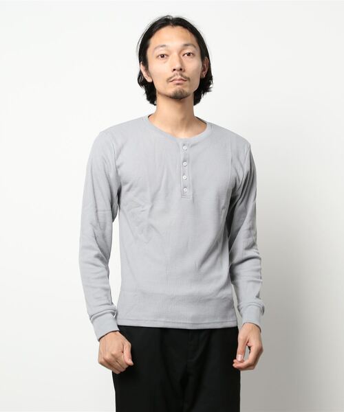 Bling Leads（ブリングリーズ）の「Bling leads/ワッフルヘンリーネックT（Tシャツ/カットソー・メンズ・ホワイト/ブラック/ベージュ/ネイビー/グレー/カーキ/ライトピンク・MEDIUM/X-LARGE/LARGE）」の12枚目の写真