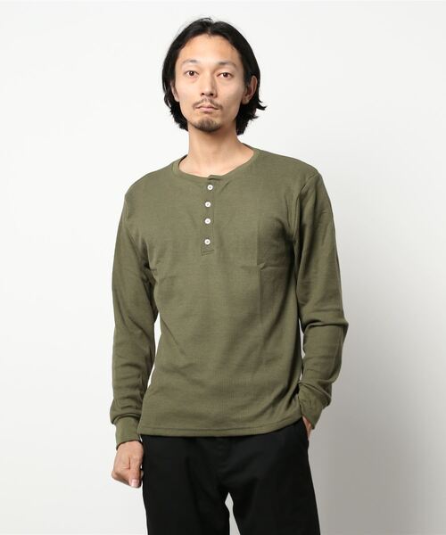 Bling Leads（ブリングリーズ）の「Bling leads/ワッフルヘンリーネックT（Tシャツ/カットソー・メンズ・ホワイト/ブラック/ベージュ/ネイビー/グレー/カーキ/ライトピンク・MEDIUM/X-LARGE/LARGE）」の14枚目の写真