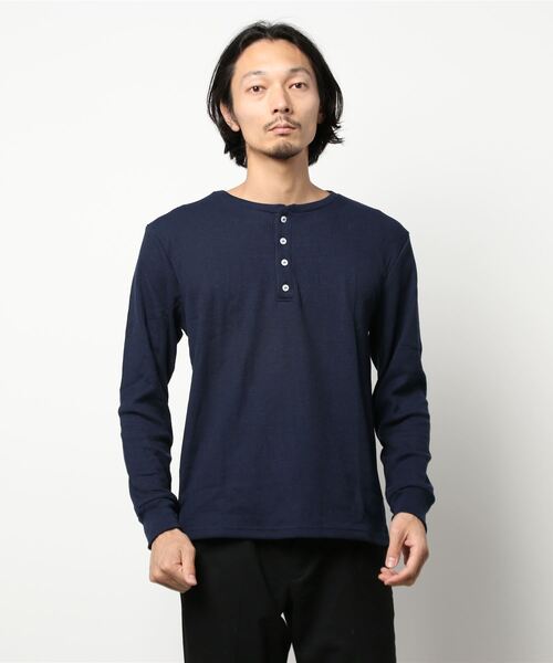 Bling Leads（ブリングリーズ）の「Bling leads/ワッフルヘンリーネックT（Tシャツ/カットソー・メンズ・ホワイト/ブラック/ベージュ/ネイビー/グレー/カーキ/ライトピンク・MEDIUM/X-LARGE/LARGE）」の15枚目の写真