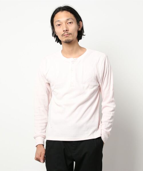 Bling Leads（ブリングリーズ）の「Bling leads/ワッフルヘンリーネックT（Tシャツ/カットソー・メンズ・ホワイト/ブラック/ベージュ/ネイビー/グレー/カーキ/ライトピンク・MEDIUM/X-LARGE/LARGE）」の16枚目の写真
