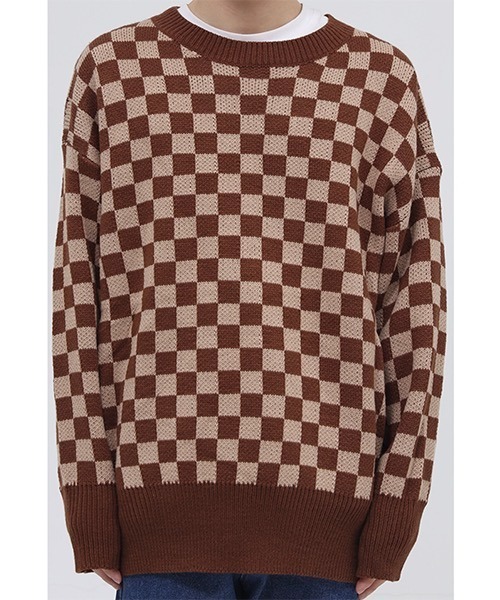 WESTBOY(ウエストボーイ)の「Oversized Flag Check Knit Sweater WO21W4TP02 【WB ORIGINALS】(ニット/セーター・メンズ・ブラック/ブラウン/ブルー/グリーン・M/L/XL)」の3枚目の写真