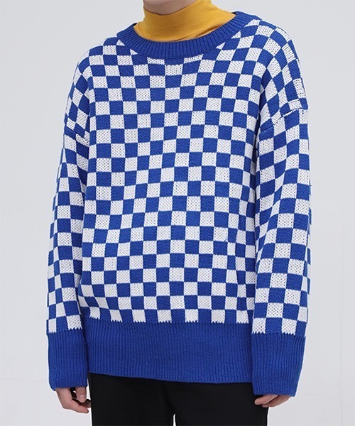 WESTBOY(ウエストボーイ)の「Oversized Flag Check Knit Sweater WO21W4TP02 【WB ORIGINALS】(ニット/セーター・メンズ・ブラック/ブラウン/ブルー/グリーン・M/L/XL)」の1枚目の写真