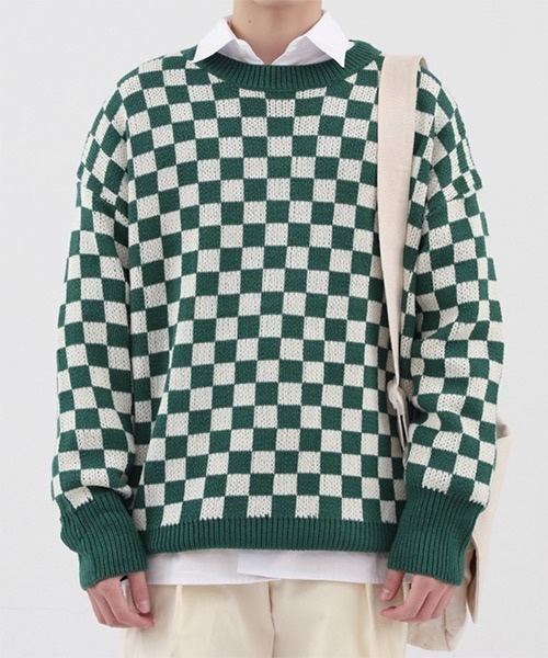 WESTBOY(ウエストボーイ)の「Oversized Flag Check Knit Sweater WO21W4TP02 【WB ORIGINALS】(ニット/セーター・メンズ・ブラック/ブラウン/ブルー/グリーン・M/L/XL)」の4枚目の写真