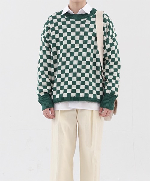 WESTBOY(ウエストボーイ)の「Oversized Flag Check Knit Sweater WO21W4TP02 【WB ORIGINALS】(ニット/セーター・メンズ・ブラック/ブラウン/ブルー/グリーン・M/L/XL)」の7枚目の写真
