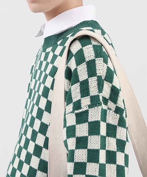 WESTBOY(ウエストボーイ)の「Oversized Flag Check Knit Sweater WO21W4TP02 【WB ORIGINALS】(ニット/セーター・メンズ・ブラック/ブラウン/ブルー/グリーン・M/L/XL)」の9枚目の写真
