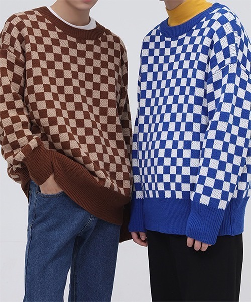 WESTBOY(ウエストボーイ)の「Oversized Flag Check Knit Sweater WO21W4TP02 【WB ORIGINALS】(ニット/セーター・メンズ・ブラック/ブラウン/ブルー/グリーン・M/L/XL)」の6枚目の写真