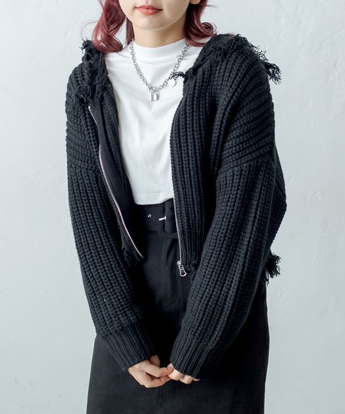 RASVOA(ラスボア)の「ダメージニットパーカー(ニット/セーター・レディース・オフホワイト/ブラック・FREE)」の4枚目の写真