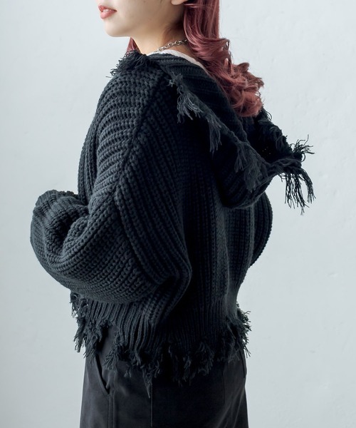 RASVOA(ラスボア)の「ダメージニットパーカー(ニット/セーター・レディース・オフホワイト/ブラック・FREE)」の7枚目の写真