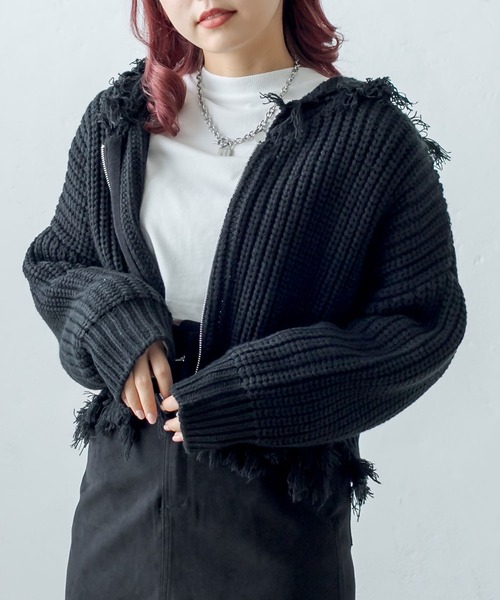 RASVOA(ラスボア)の「ダメージニットパーカー(ニット/セーター・レディース・オフホワイト/ブラック・FREE)」の5枚目の写真