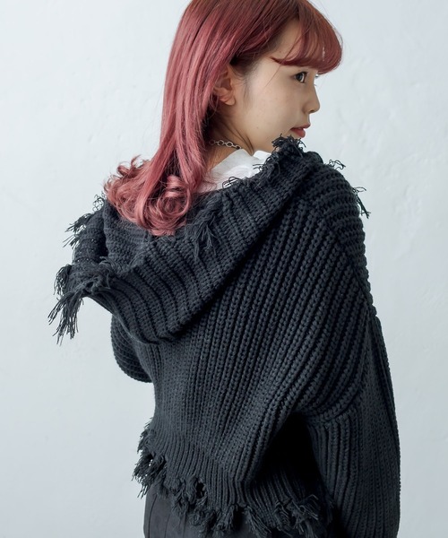 RASVOA(ラスボア)の「ダメージニットパーカー(ニット/セーター・レディース・オフホワイト/ブラック・FREE)」の8枚目の写真