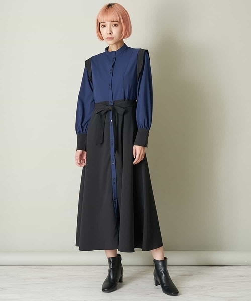 A de a.v.v（アードアー・ヴェ・ヴェ）の「配色切替ワンピース（ワンピース・レディース・ベージュ/ネイビー・38/36）」の19枚目の写真