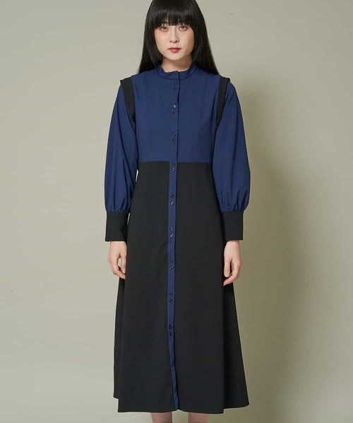 A de a.v.v（アードアー・ヴェ・ヴェ）の「配色切替ワンピース（ワンピース・レディース・ベージュ/ネイビー・38/36）」の12枚目の写真