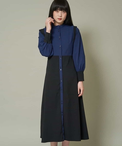 A de a.v.v（アードアー・ヴェ・ヴェ）の「配色切替ワンピース（ワンピース・レディース・ベージュ/ネイビー・38/36）」の11枚目の写真