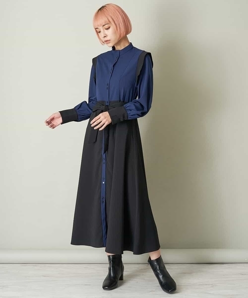 A de a.v.v（アードアー・ヴェ・ヴェ）の「配色切替ワンピース（ワンピース・レディース・ベージュ/ネイビー・38/36）」の3枚目の写真