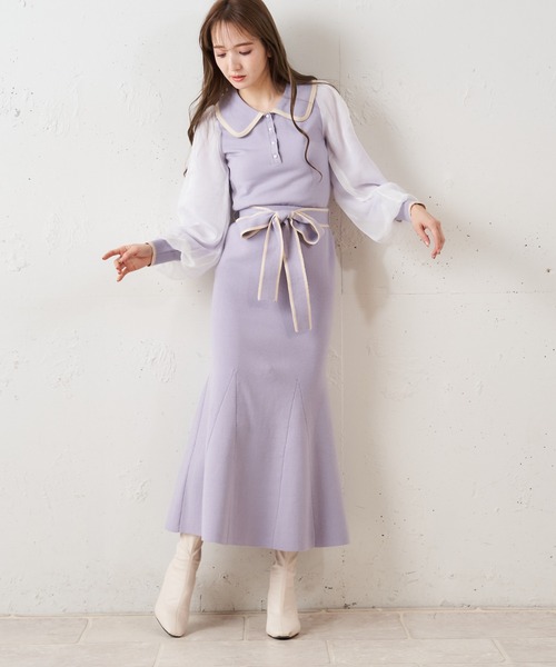 MIIA（ミーア）の「袖シアー衿付ニットトップス（ニット/セーター・レディース・ブラック/オフホワイト/ブルー・FREE）」の18枚目の写真