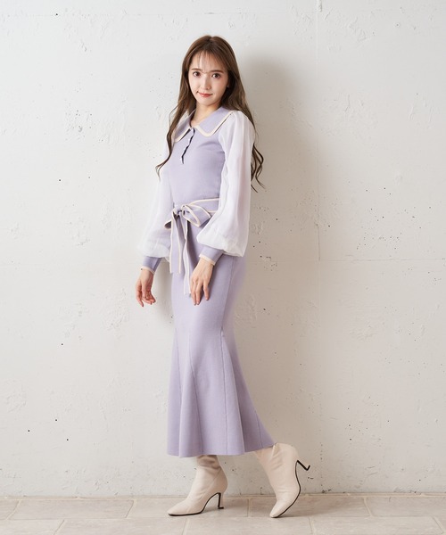 MIIA（ミーア）の「袖シアー衿付ニットトップス（ニット/セーター・レディース・ブラック/オフホワイト/ブルー・FREE）」の9枚目の写真