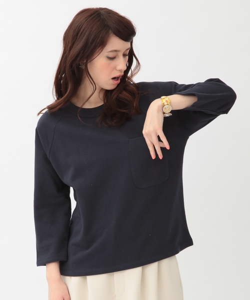 Another Edition（アナザーエディション）の「ウラケポケットラグランプルオーバー/AEBC ｳﾗｹ POC RGLN◆（スウェット・レディース・ホワイト/ベージュ/ネイビー/ライラック・ﾌﾘ-）」の4枚目の写真