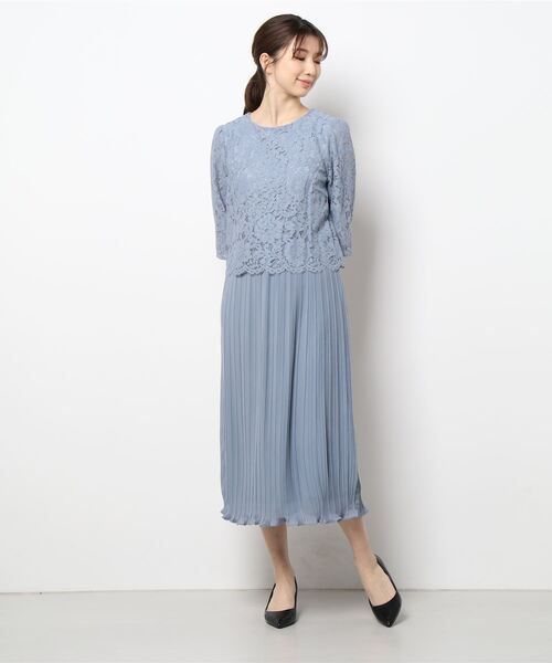 REPLETE(リプリート)の「【20代から70代まで体型や年齢を問わないドレス】レース×プリーツ異素材切り替えデザイン・ウエストゴム6分袖ロング丈ドレス(ドレス・レディース・ライトグレー/ネイビー/ブルー/ライトグリーン・9号)」の20枚目の写真