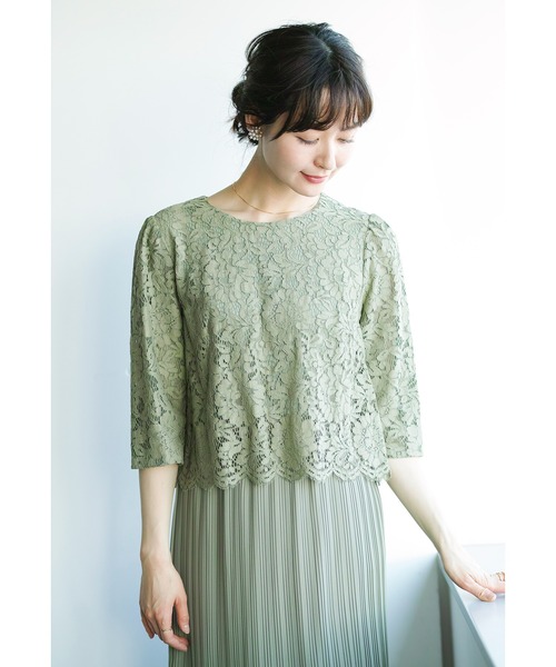 REPLETE(リプリート)の「【20代から70代まで体型や年齢を問わないドレス】レース×プリーツ異素材切り替えデザイン・ウエストゴム6分袖ロング丈ドレス(ドレス・レディース・ライトグレー/ネイビー/ブルー/ライトグリーン・9号)」の21枚目の写真