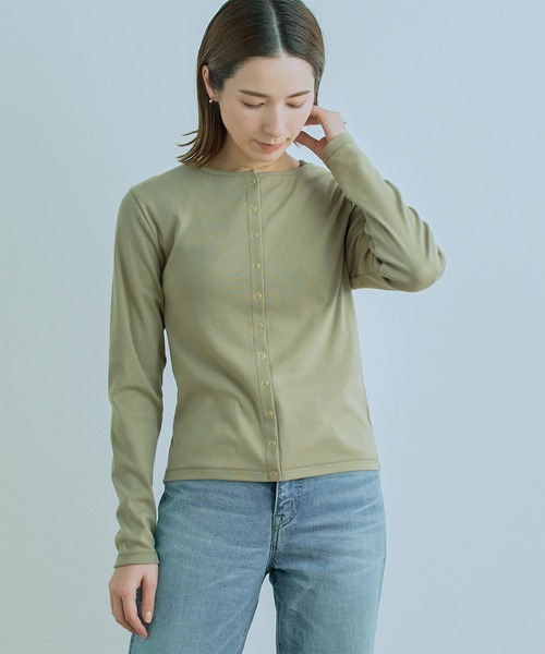 kha:ki(カーキ)の「「KHA:KI / カーキ」11ボタンコットンリブカーディガン"11B CTN RIB C/D"(カーディガン/ボレロ・レディース・ブラック/ネイビー/グレー/ブルー/グリーン/モカ/ベージュ・1/2)」の2枚目の写真