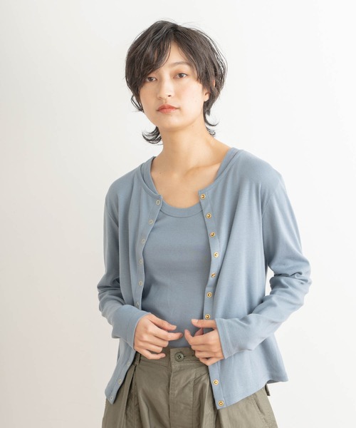 kha:ki(カーキ)の「「KHA:KI / カーキ」11ボタンコットンリブカーディガン"11B CTN RIB C/D"(カーディガン/ボレロ・レディース・ブラック/ネイビー/グレー/ブルー/グリーン/モカ/ベージュ・1/2)」の12枚目の写真