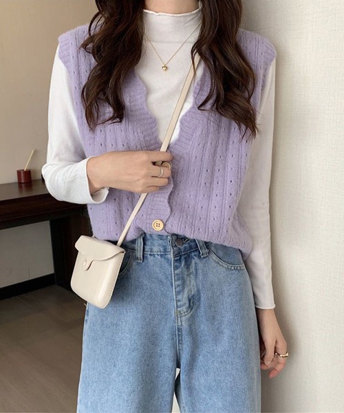 aimoha（アイモハ）の「シンプルニットベスト（ベスト・レディース・パープル/ピンク/イエロー/グレー/ベージュ/ネイビー/ブルー/ホワイト・FREE）」の7枚目の写真