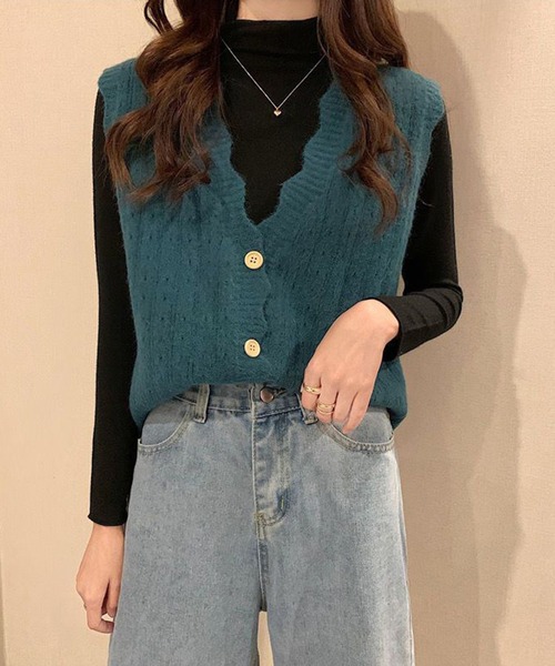 aimoha（アイモハ）の「シンプルニットベスト（ベスト・レディース・パープル/ピンク/イエロー/グレー/ベージュ/ネイビー/ブルー/ホワイト・FREE）」の5枚目の写真