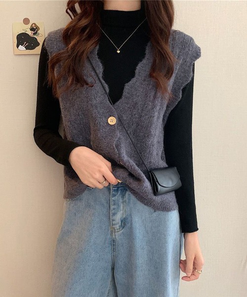 aimoha（アイモハ）の「シンプルニットベスト（ベスト・レディース・パープル/ピンク/イエロー/グレー/ベージュ/ネイビー/ブルー/ホワイト・FREE）」の3枚目の写真