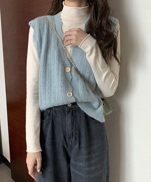 aimoha（アイモハ）の「シンプルニットベスト（ベスト・レディース・パープル/ピンク/イエロー/グレー/ベージュ/ネイビー/ブルー/ホワイト・FREE）」の6枚目の写真