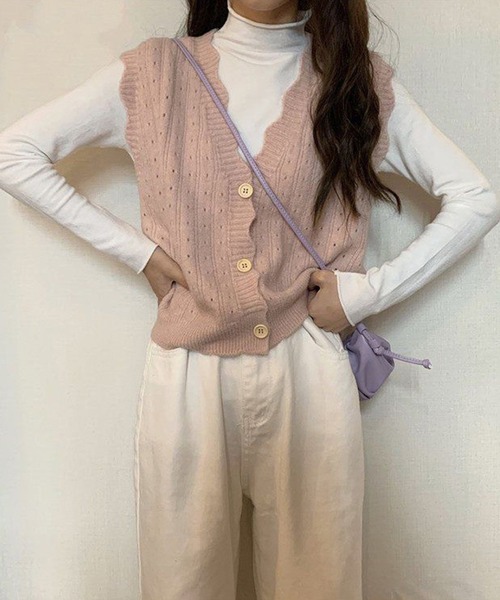 aimoha（アイモハ）の「シンプルニットベスト（ベスト・レディース・パープル/ピンク/イエロー/グレー/ベージュ/ネイビー/ブルー/ホワイト・FREE）」の20枚目の写真