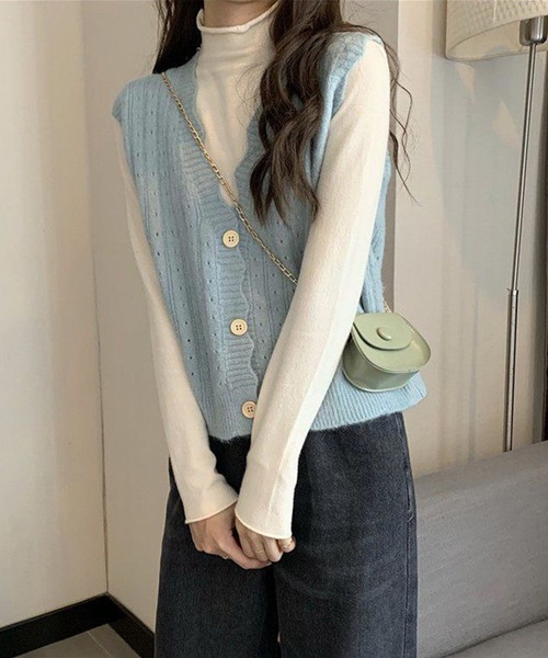 aimoha（アイモハ）の「シンプルニットベスト（ベスト・レディース・パープル/ピンク/イエロー/グレー/ベージュ/ネイビー/ブルー/ホワイト・FREE）」の16枚目の写真