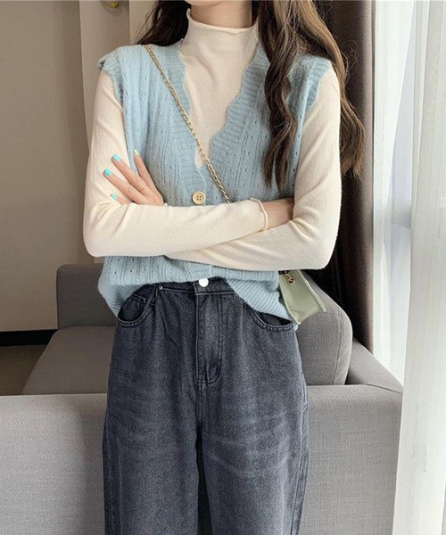 aimoha（アイモハ）の「シンプルニットベスト（ベスト・レディース・パープル/ピンク/イエロー/グレー/ベージュ/ネイビー/ブルー/ホワイト・FREE）」の15枚目の写真