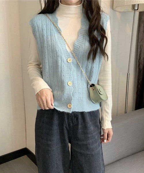 aimoha（アイモハ）の「シンプルニットベスト（ベスト・レディース・パープル/ピンク/イエロー/グレー/ベージュ/ネイビー/ブルー/ホワイト・FREE）」の14枚目の写真