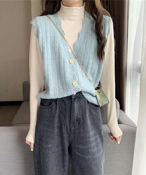 aimoha（アイモハ）の「シンプルニットベスト（ベスト・レディース・パープル/ピンク/イエロー/グレー/ベージュ/ネイビー/ブルー/ホワイト・FREE）」の13枚目の写真