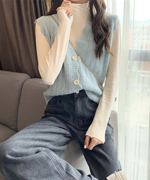 aimoha（アイモハ）の「シンプルニットベスト（ベスト・レディース・パープル/ピンク/イエロー/グレー/ベージュ/ネイビー/ブルー/ホワイト・FREE）」の12枚目の写真