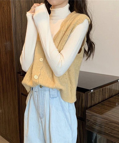 aimoha（アイモハ）の「シンプルニットベスト（ベスト・レディース・パープル/ピンク/イエロー/グレー/ベージュ/ネイビー/ブルー/ホワイト・FREE）」の10枚目の写真