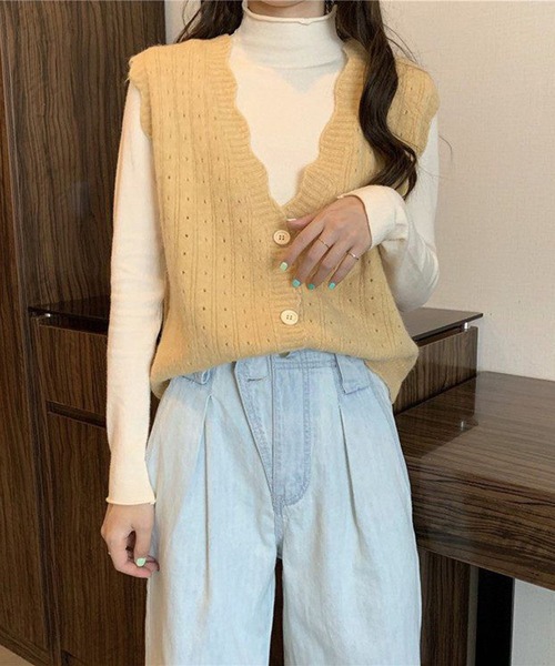 aimoha（アイモハ）の「シンプルニットベスト（ベスト・レディース・パープル/ピンク/イエロー/グレー/ベージュ/ネイビー/ブルー/ホワイト・FREE）」の9枚目の写真