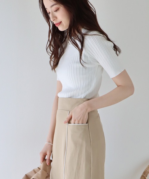 BLUEEAST（ブルーイースト）の「パイピングスリットタイトスカート（スカート・レディース・ベージュ/ネイビー/ブルーグレー・MEDIUM/LARGE）」の15枚目の写真